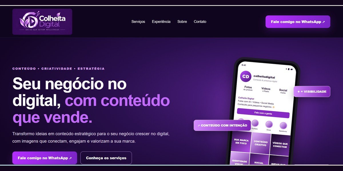 Captura real da página inicial da Colheita Digital